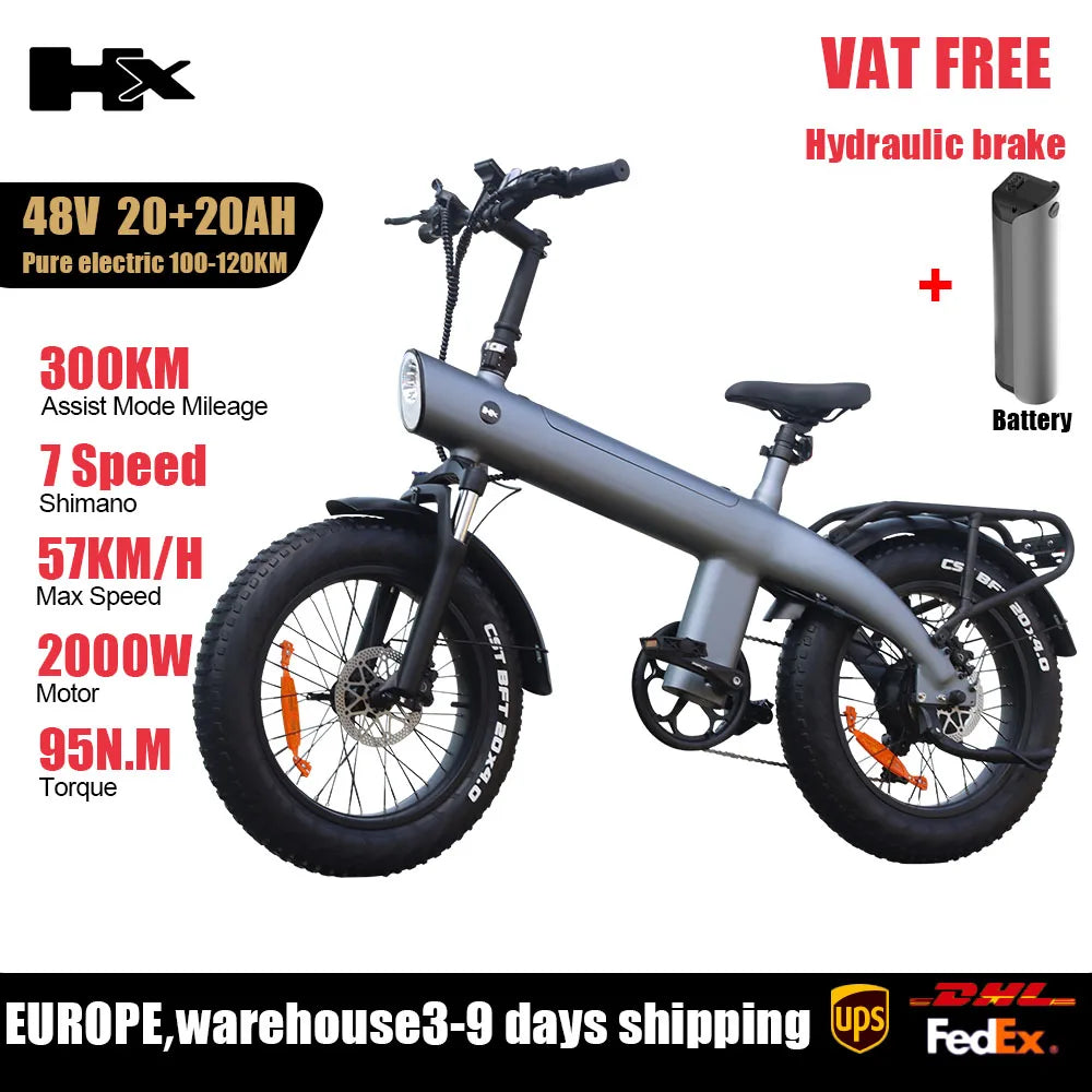 Huanci Q3 2000W Folding Electric Bike Fat Tire 48V 20Ah